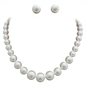 Collar clásico de perlas de imitación blancas para mujer, con aretes a juego, conjunto de joyería para uso diario. - Product Image 1