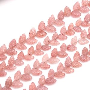 Perles de quartz fraise rose AAA en forme de feuille, sculptées à la main, 10 à 11 mm, perles de quartz fraise naturelles pour la fabrication de bijoux - Product Image 1