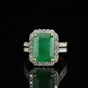 Emerald Cut Moissanite <b>Cocktail</b> <b>Ring</b> 18K <b>Gold</b> Pave Setting Women's Luxury Geometric Engagement <b>Ring</b> - Product Image 3