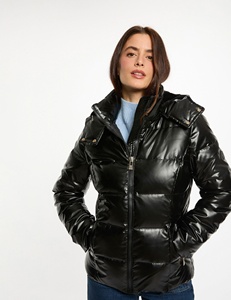 New Arrivals Women Fashion Shiny Pu <b>Reflective</b> Zip up Jacket Outwear Ladies <b>Top</b> With Hood - Product Image 3