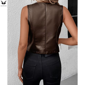 Nuevo Chaleco de Cuero Sintético para Mujer, Estilo Vintage, Color Marrón, Elegante, Formal, Sin Mangas, Cuello en V, Ajustado, para Club - Product Image 4