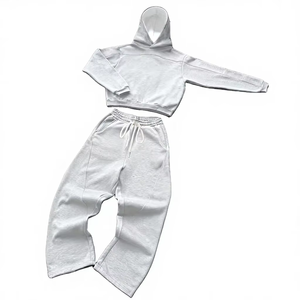 Men's Solid Color Long Sleeve Hooded Sweatshirt & Sweatpants Set 2pcs Light Gray Casual Loose Fit 100% Cotton Quick Dry - Product Image 1