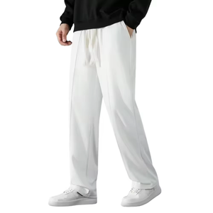 Pantalon décontracté pour homme, couleur blanche, léger, brodé, de haute qualité, personnalisé, devant plat, fermeture éclair - Product Image 1