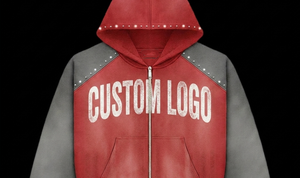 Felpa con cappuccio ricamata con logo personalizzato, in denim acid wash, con zip, patchwork e strass, oversize, taglio boxy, da uomo, con grafiche. - Product Image 4