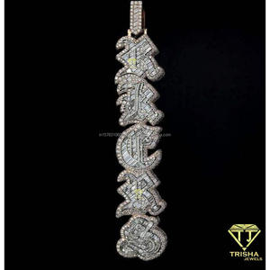 <b>Custom</b> Gothic Letter <b>Name</b> Pendant Iced Out Baguette Moissanite Diamond Hip Hop <b>Necklace</b> Personalized Initial Jewelry - Product Image 4