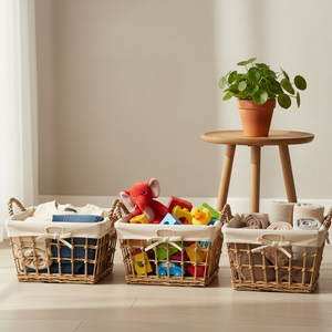 Wholesale Natural Water Hyacinth <b>Basket</b> Handcrafted Woven Storage Bin Eco-Friendly Organizer for <b>Laundry</b> Clothes Toys Durable - Product Image 1