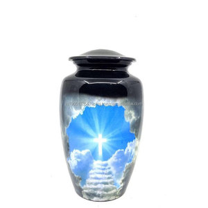 Venta al por mayor de urnas para cenizas personalizadas con esmalte cruzado para adultos, hombres y mujeres, recipientes de cremación de aluminio para restos humanos, suministros funerarios - Product Image 2