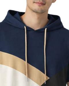 <b>Men</b> Short Sleeve Hoodie T Shirt <b>Navy</b> Beige Black Color Block Casual Pullover Hooded Top Soft Cotton Blend Summer Wear - Product Image 5
