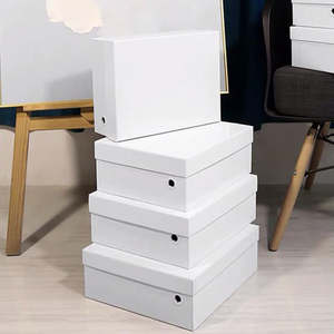 Boîte à chaussures pliable en carton ondulé kraft noir et blanc avec couvercle recyclable personnalisé et logo estampé à chaud - Product Image 3