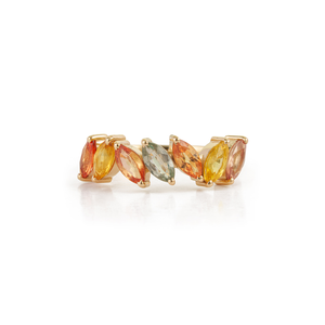 Bague demi-éternité en saphirs naturels multicolores, sur mesure, en or jaune 14 carats pur, bijoux fins uniques, vente en gros - Product Image 1