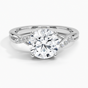 Anillo de compromiso de moissanita Chamise con banda entrecruzada pavé y engaste de puntas, chapado en oro de 14K sobre plata con detalles florales, GRA - Product Image 5