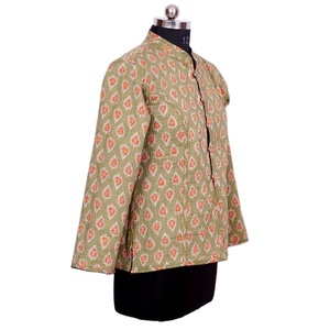 Veste en coton double face pour femmes indiennes Floral Machine matelassée avec bouton décoration poche imprimé hiver court Kimono manteau - Product Image 4