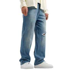 Jeans en denim uni foncé respirant et décontracté pour hommes, brodés, vente en gros directe du fabricant, pour l'été, l'automne et l'hiver - Product Image 4