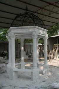 Gazebo en marbre blanc pour villa, jardin, lac et parc - Pierre sculptée à la main, durable et écologique, design de ferme Hayat Industries - Product Image 3