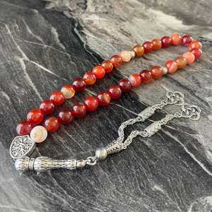 Handmade Red Agate Resin Tasbih Prayer Beads with Silver Tassel Islamic Misbaha Meditation Ramadan <b>Eid</b> <b>Gift</b> for Muslims - Product Image 4