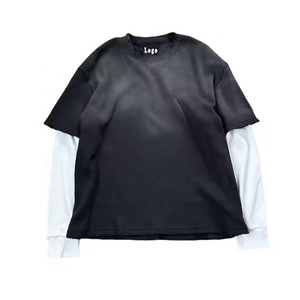 <b>Top</b> trending 100% Cotton Washed Tshirt Men Vintage Heavy Weight men's T-shirts Double <b>Layered</b> Long Sleeve T-Shirts Trim Design - Product Image 3