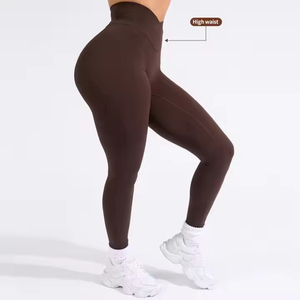 Shorts sans couture à taille haute élastique avec cordon de serrage pour femme – Idéal pour le sport, le yoga, la gym – Extensible dans les quatre sens (Spandex/Nylon) et respirant - Product Image 4