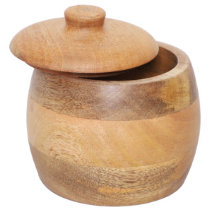 Handcrafted Mango Wood Wedding Decorative <b>Jar</b> with Lid-Natural Honey Brown Mid Century Modern Storage Urn JR-001 - Product Image 1