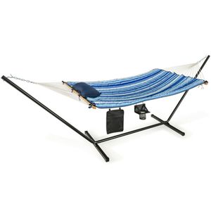 Ensemble de chaise suspendue en coton avec support, coussin et porte-gobelet, pour usage intérieur/extérieur - Product Image 1