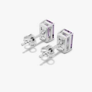 Gold Plated Amethyst Octagon Drop Earrings 925 Sterling <b>Silver</b> Luxury Elegant Purple Gemstone Party Minimalist Fine Jewelry - Product Image 2