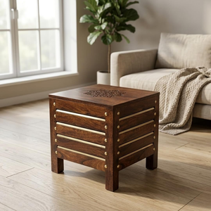 Hermoso Taburete de Madera Hecho a Mano, Taburete de Madera Maciza para Sala de Estar, Dormitorio, Cocina y Muebles Rústicos de Interior - Product Image 5