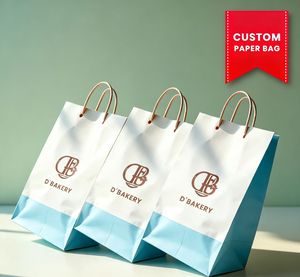 Sacs en papier pour emballages alimentaires avec logo personnalisé, sacs cadeaux en papier pour pâtisseries et gâteaux, sacs en papier personnalisés pour boulangerie pour la vente au détail - Product Image 1