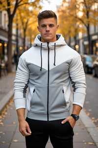 Unisex Solid Zip-Up Hoodie Gray <b>White</b> Long Sleeve Hooded Fleece Streetwear <b>Sweatshirt</b> for Winter Digital Printing OEM Service - Product Image 1