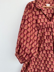 Women Maroon Cotton Maxi Dress Floral Buta Print <b>Balloon</b> Sleeve Boutique Wholesale - Product Image 3