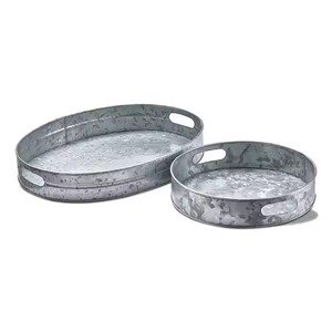 Rectangular Metal Decorative Tray <b>Set</b> Of 3 Industrial Style With Handle Antique Weathering Finish - Product Image 6