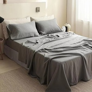 Juego de sábanas planas de alta calidad, suaves al tacto, 100% lino, a rayas, con funda de almohada. - Product Image 1