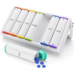 KOVIUU Portapillole Settimanale Grande da Viaggio, Girevole a 7 Giorni con Maniglia, Contenitore per Pillole con Funzione AM PM (Due Volte al Giorno) - Product Image 1