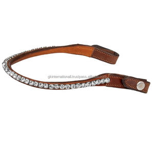 Bande de front de cheval en cuir Tan Premium de forme de vague Offre Spéciale conçue avec des pierres de diamant de cristaux clairs ronds bande de front de bling - Product Image 5