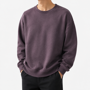 เสื้อสเวตเชิ้ตผู้ชายสไตล์วินเทจ คอโอ ทรงหลวม ผ้าฝ้ายฟลีซ 100% แขนจั๊มพ์ ปลายเสื้อจั๊มพ์ หนานุ่ม ใส่สบาย รับสกรีนโลโก้ ขายส่ง - Product Image 1