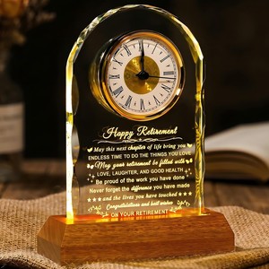 Reloj de Escritorio de Cristal con Base de Madera de Jatoba - Regalo de Jubilación Personalizado al por Mayor - Product Image 1