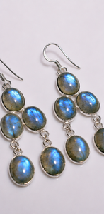 Labradorite <b>Dangle</b> <b>Earrings</b> 925 Sterling <b>Silver</b> <b>Earrings</b>, Blue Flash Labradorite Chandelier <b>Earrings</b>, Handmade Boho Gemstone Jew - Product Image 2