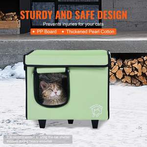 Elevated Green Cuboid Kitty Shelter <b>Heated</b> <b>Cat</b> House with Comfortable <b>Heated</b> <b>Pad</b> Pet Furniture for Your Furry Friend Size S - Product Image 5