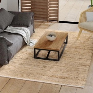 Alfombra de Yute Natural a Rayas, Rectangular, Tejido Plano, Estilo Escandinavo, Ecológica, para Sala de Estar, Pelo Fino - Product Image 2