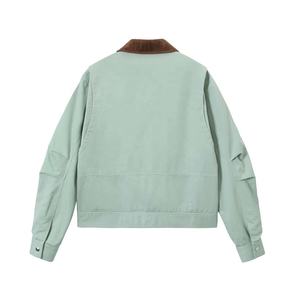 Chaqueta de Trabajo de Lona Gruesa Personalizada, Cuello de Pana, Cierre de Cremallera, Estilo Vintage Desgastado, Chaqueta de Mezclilla Tipo Camionero - Product Image 2