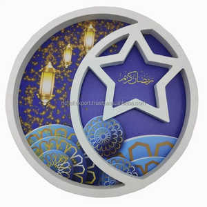 Eid Mubarak Ramadán Decoraciones de mesa Ramadán bandeja de chocolate Fiesta Luna Forma Oro Blanco bandejas de madera para servir por rfcrafts - Product Image 3