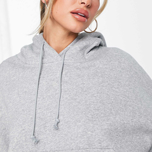 Sudadera extragrande de algodón grueso con efecto lavado ácido, bordado y logo estampado para mujer, color gris jaspeado, ideal para invierno. - Product Image 6