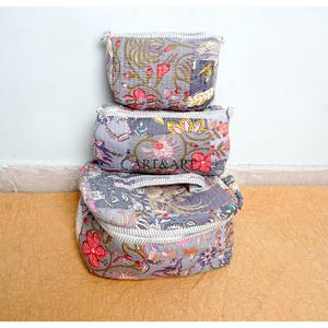 Ensemble de 3 étuis modernes en tissu de coton écologique à imprimé floral pour maquilleuses, fermeture éclair, légers et élégants - Product Image 5