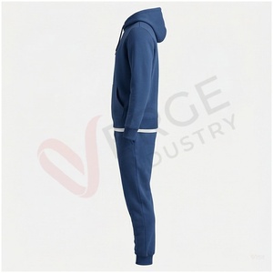 Ensemble de survêtement bleu à capuche pour homme, manches longues, couleur unie, décontracté, respirant, coupe régulière, pour l'automne, avec poches latérales - Product Image 3