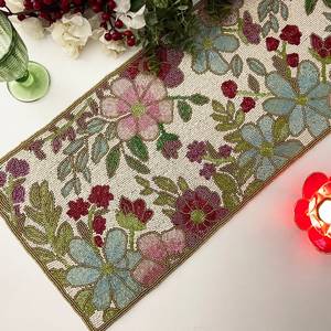 Handmade Embroidered Fabric Table <b>Runner</b> Rectangle <b>Green</b> Leaf Design Luxury Eco-Friendly Decorative Mat - Product Image 4