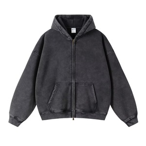 Unisex Autumn Oversized Zip-Up Fleece Breathable Hoodie Solid <b>Grey</b> Casual <b>Sweatshirt</b> with Kangaroo Pocket - Product Image 3