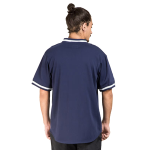 Men's Navy Blue Baseball Collar Short Sleeve Shirt With Button Closure And Pockets Regular Fit Summer Wear - Product Image 3
