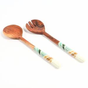 Ensemble de saladiers en émail au design unique, bois naturel avec poignée imprimée en émail, couverts pour servir la salade à prix de gros avantageux - Product Image 6