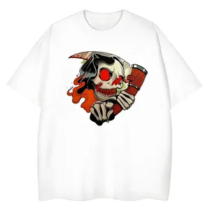 T-shirts d'été décontractés à col rond, manches courtes, coupe ajustée, respirants, écologiques, avec imprimé graphique tête de mort de designer, en tricot - Product Image 2