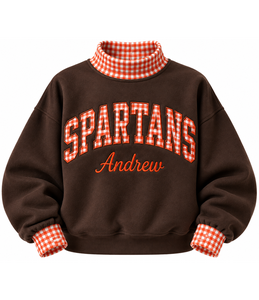 Sudadera de cuello alto personalizada con bordado para mujer, aplique de letras a cuadros, nombre personalizado, 100% algodón polar, estilo oversize frontal - Product Image 1