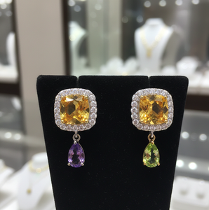 Boucles d'oreilles cocktail jaunes de 4 pouces (10 mm) avec CZ, 12 g, en argent sterling 925 plaqué or 18 carats, bijoux de soirée, cadeau - Product Image 3