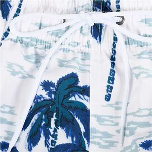 Short de bain décontracté pour homme à imprimé palmiers, séchage rapide, avec cordon de serrage, motif blanc et bleu, taille mi-haute, longueur courte - Product Image 2